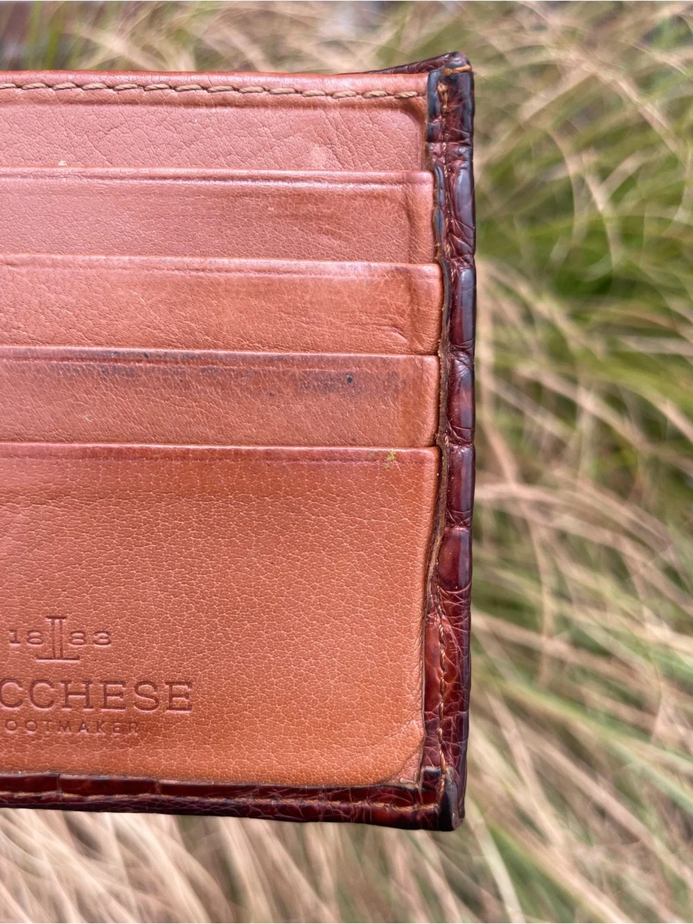 Lucchese Mens Genuine Crocodile Leather Bifold Wallet Exotic Western Brown USA
